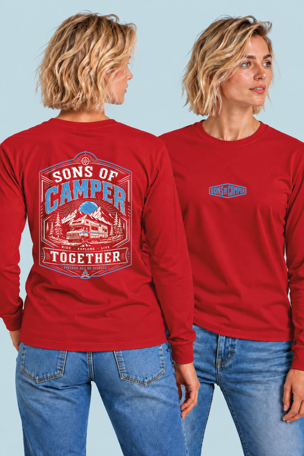 Camiseta manga larga Together Sons of Camper color Rojo, vista mujer