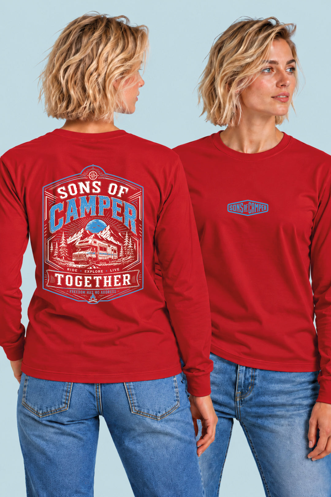 Camiseta manga larga Together Sons of Camper color Rojo, vista mujer