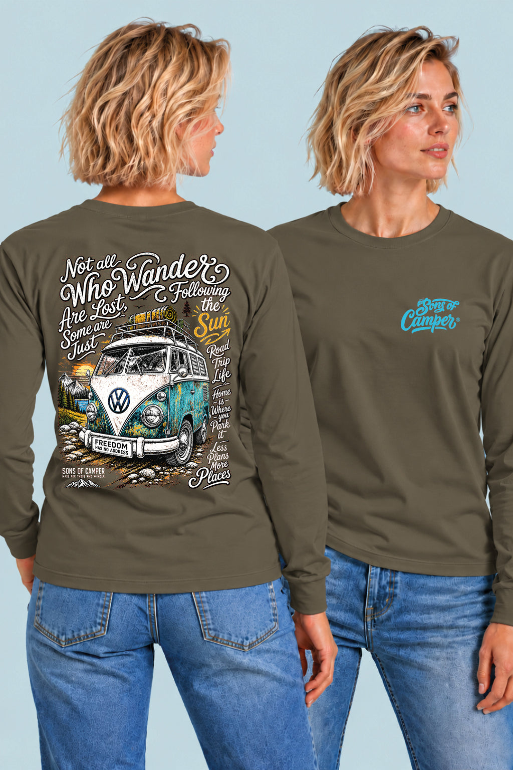 Camiseta manga larga Wander Sons of Camper color Caqui, vista mujer
