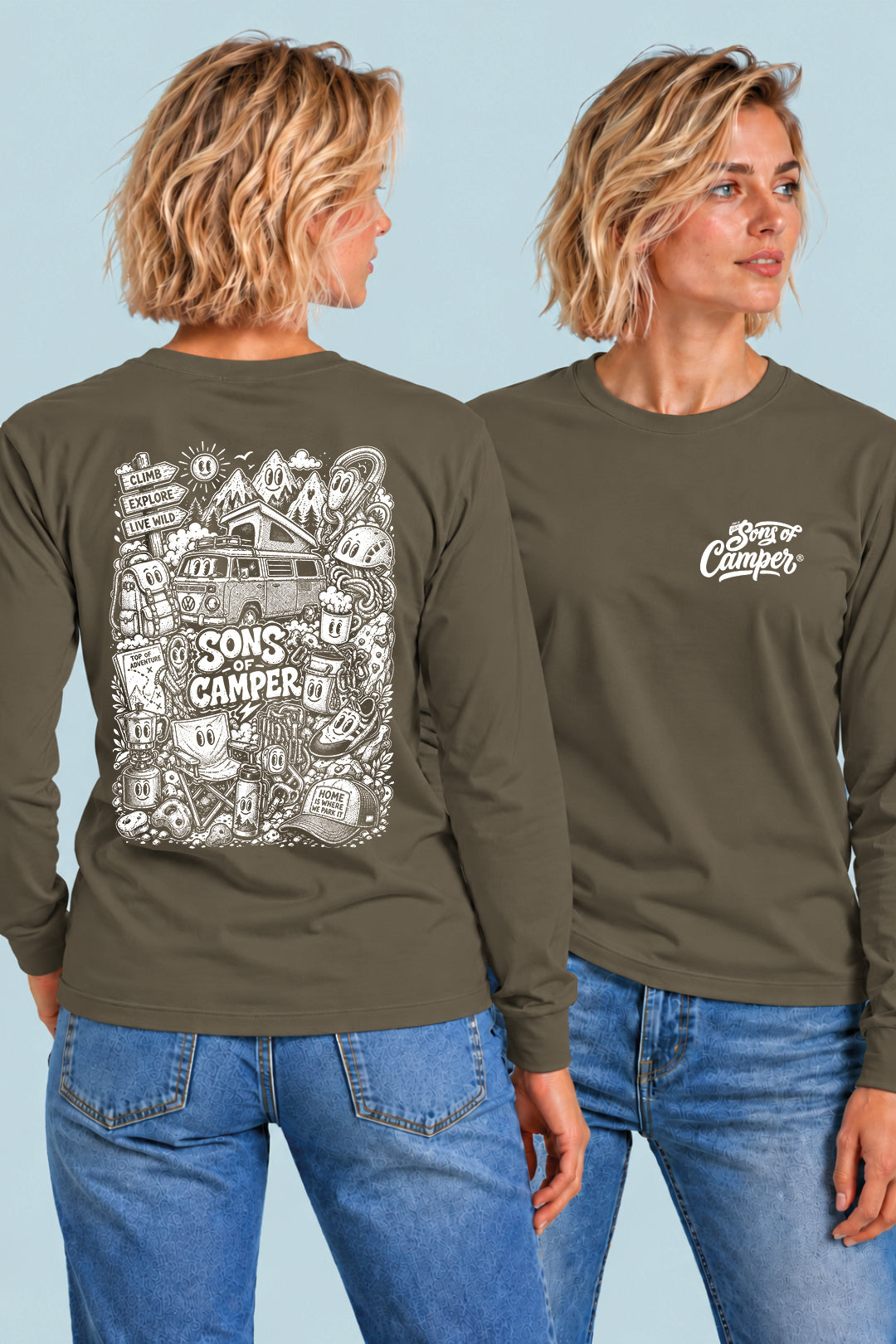 Camiseta manga larga Wild Sons of Camper color Caqui, vista mujer