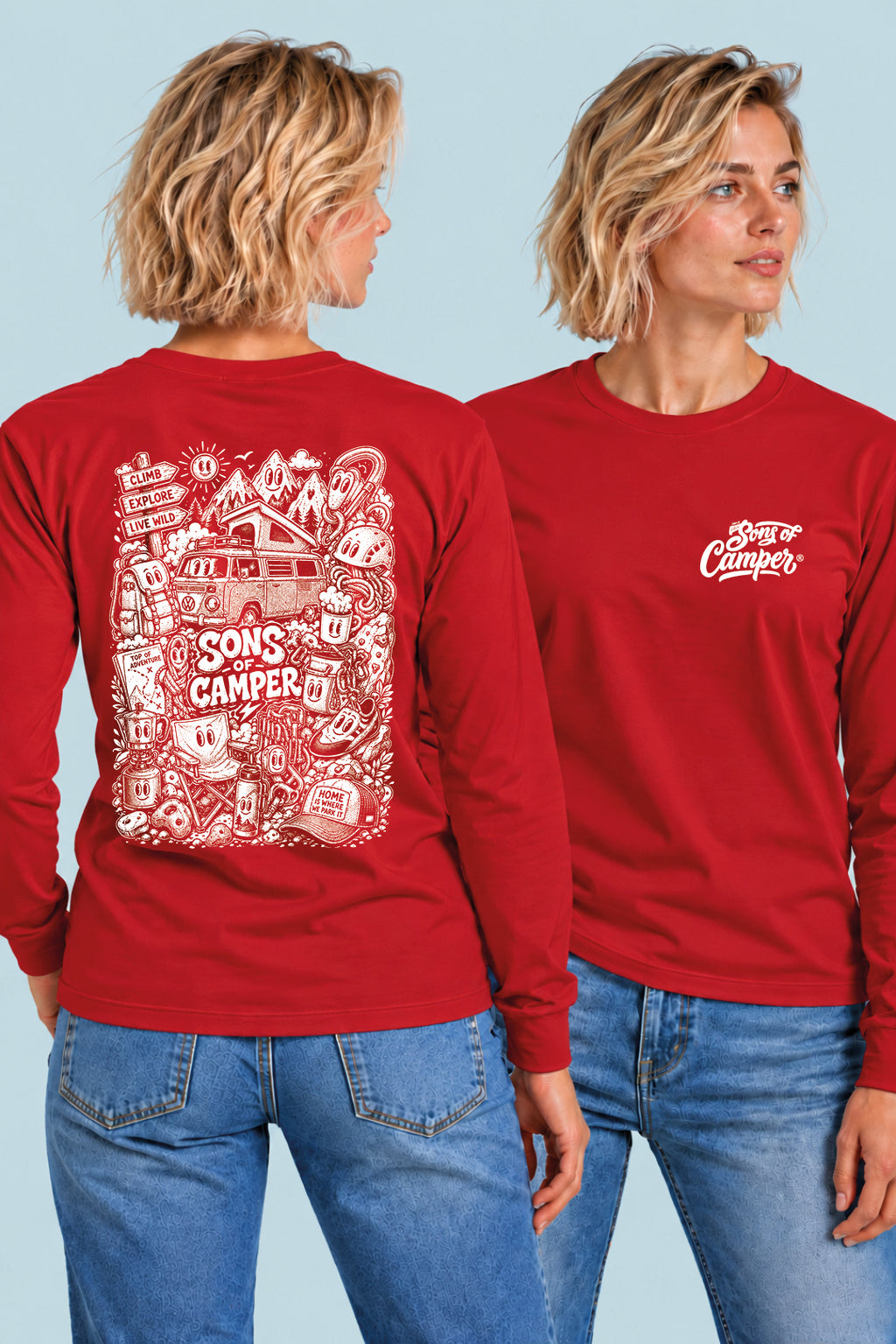 Camiseta manga larga Wild Sons of Camper color Rojo, vista mujer