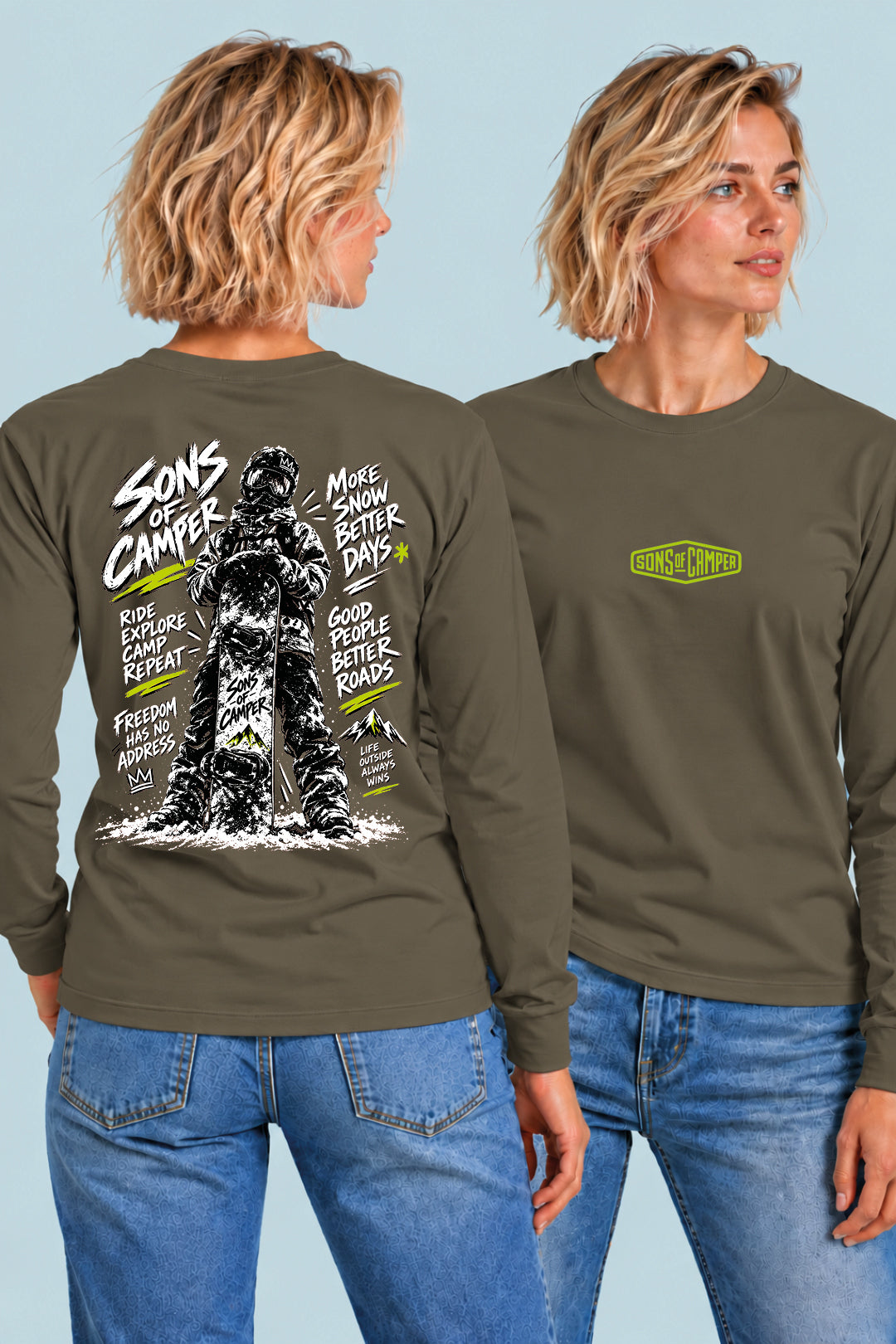 Camiseta manga larga Zermatt Sons of Camper color Caqui, vista mujer