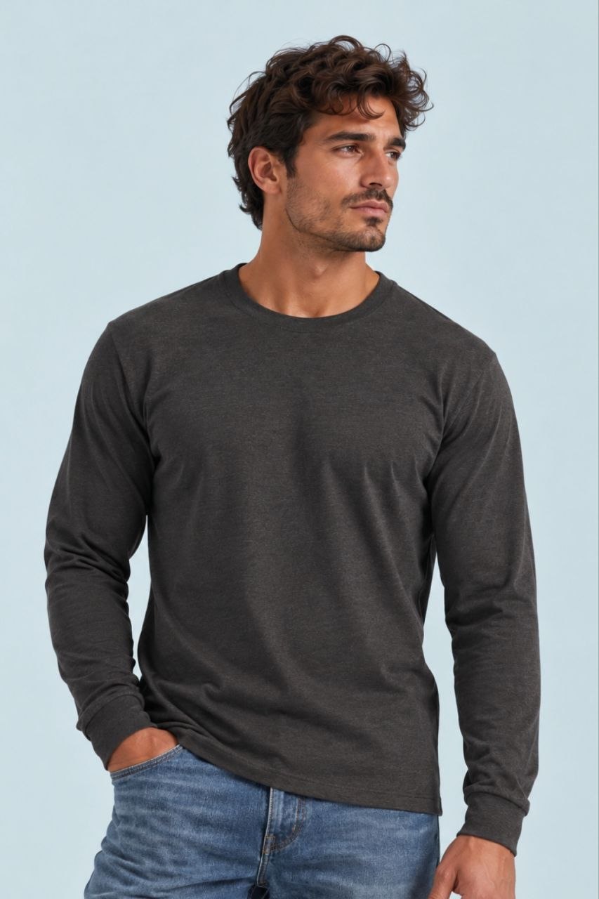 Camiseta manga larga sin estampar, color Antracita, vista delantera