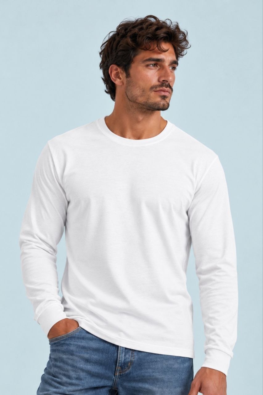 Camiseta manga larga sin estampar, color Blanco, vista delantera