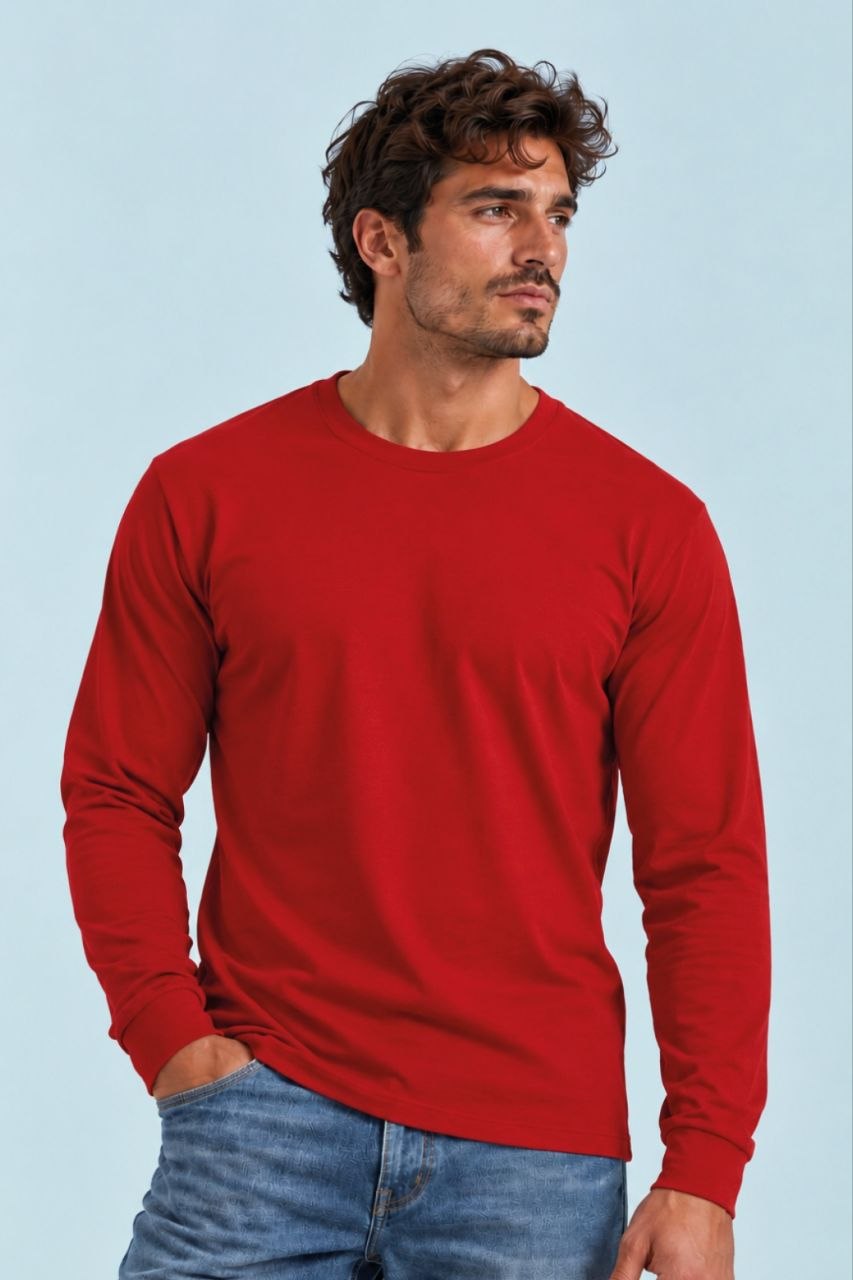 Camiseta manga larga sin estampar, color Rojo, vista delantera