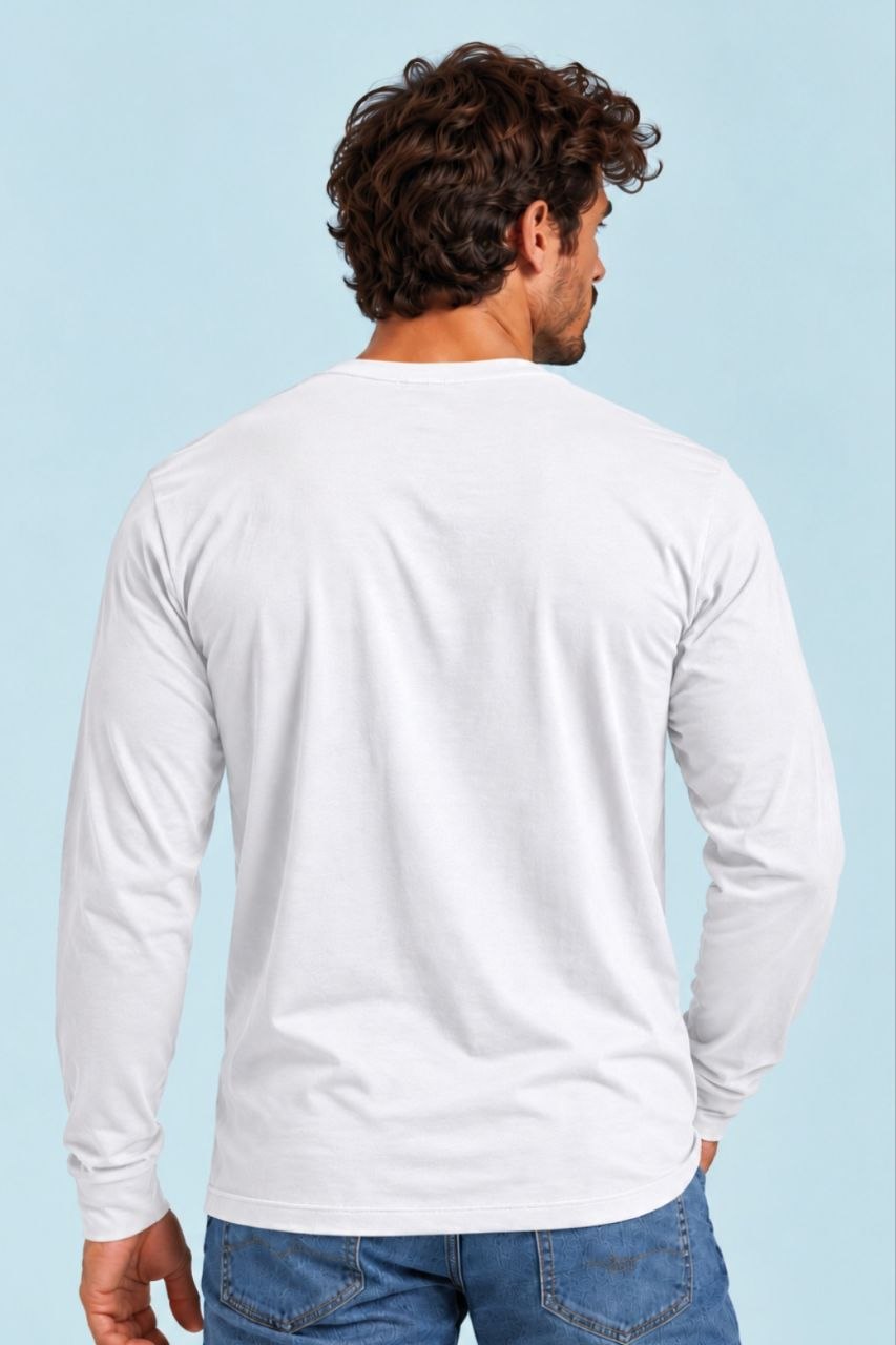 Camiseta manga larga sin estampar, color Blanco, vista trasera