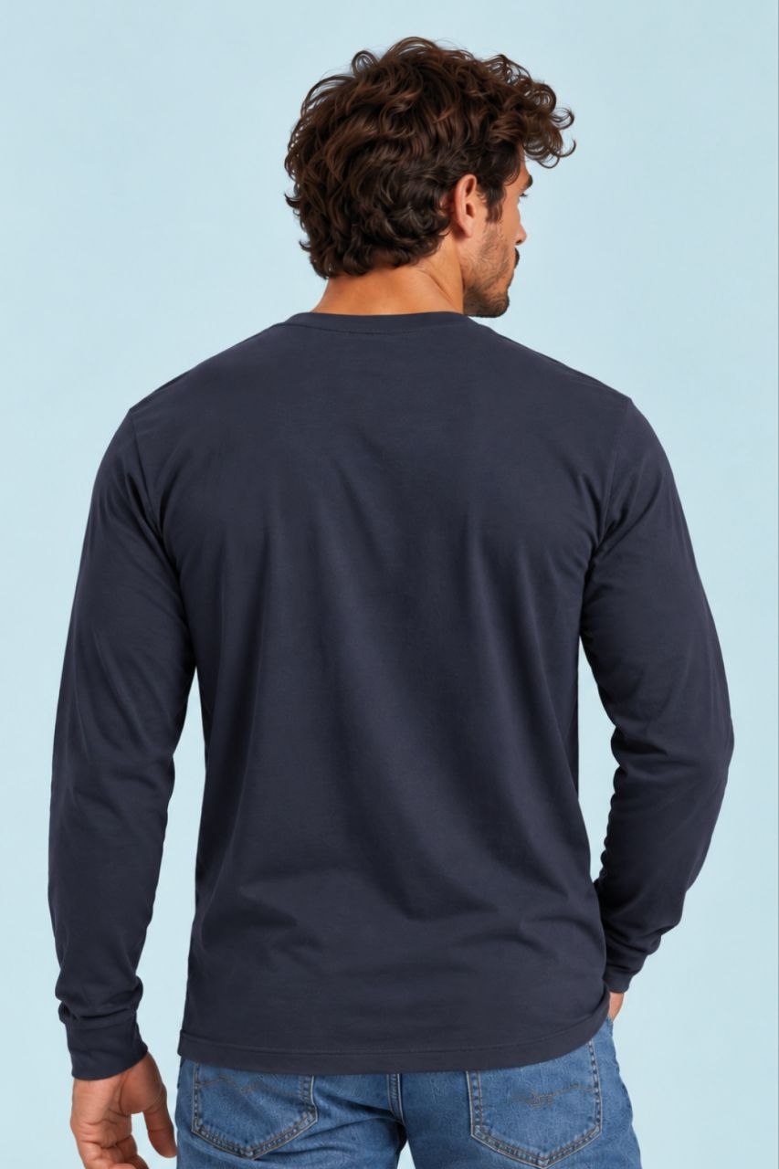 Camiseta manga larga sin estampar, color Navy, vista trasera