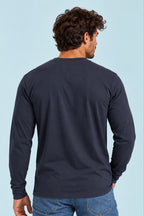 Camiseta manga larga sin estampar, color Navy, vista trasera