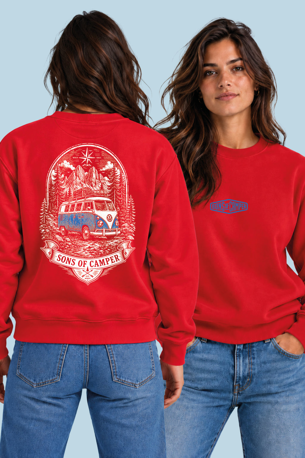 Sudadera Dolomitas Sons of Camper color Rojo, vista mujer