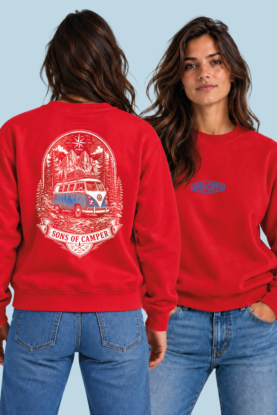 Sudadera Dolomitas Sons of Camper color Rojo, vista mujer