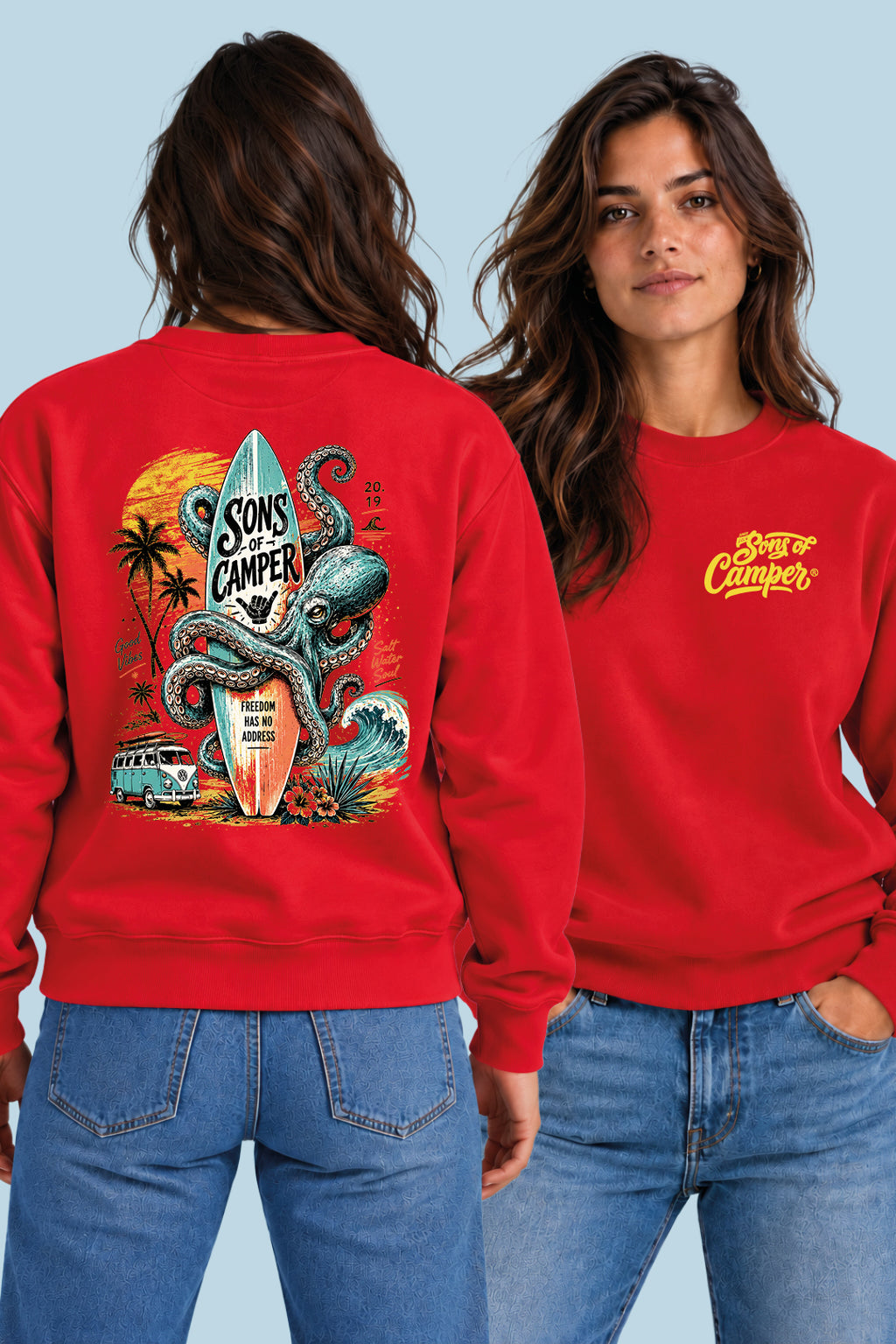Sudadera Galicia Sons of Camper color Rojo, vista mujer