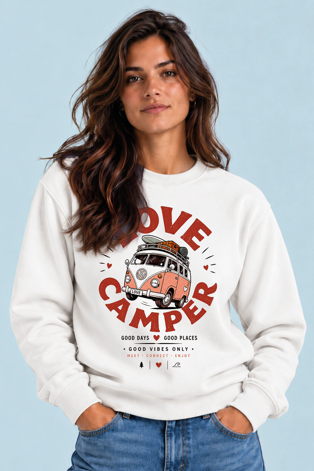Sudadera Love Camper Bulli Classic Sons of Camper color Blanco, vista mujer