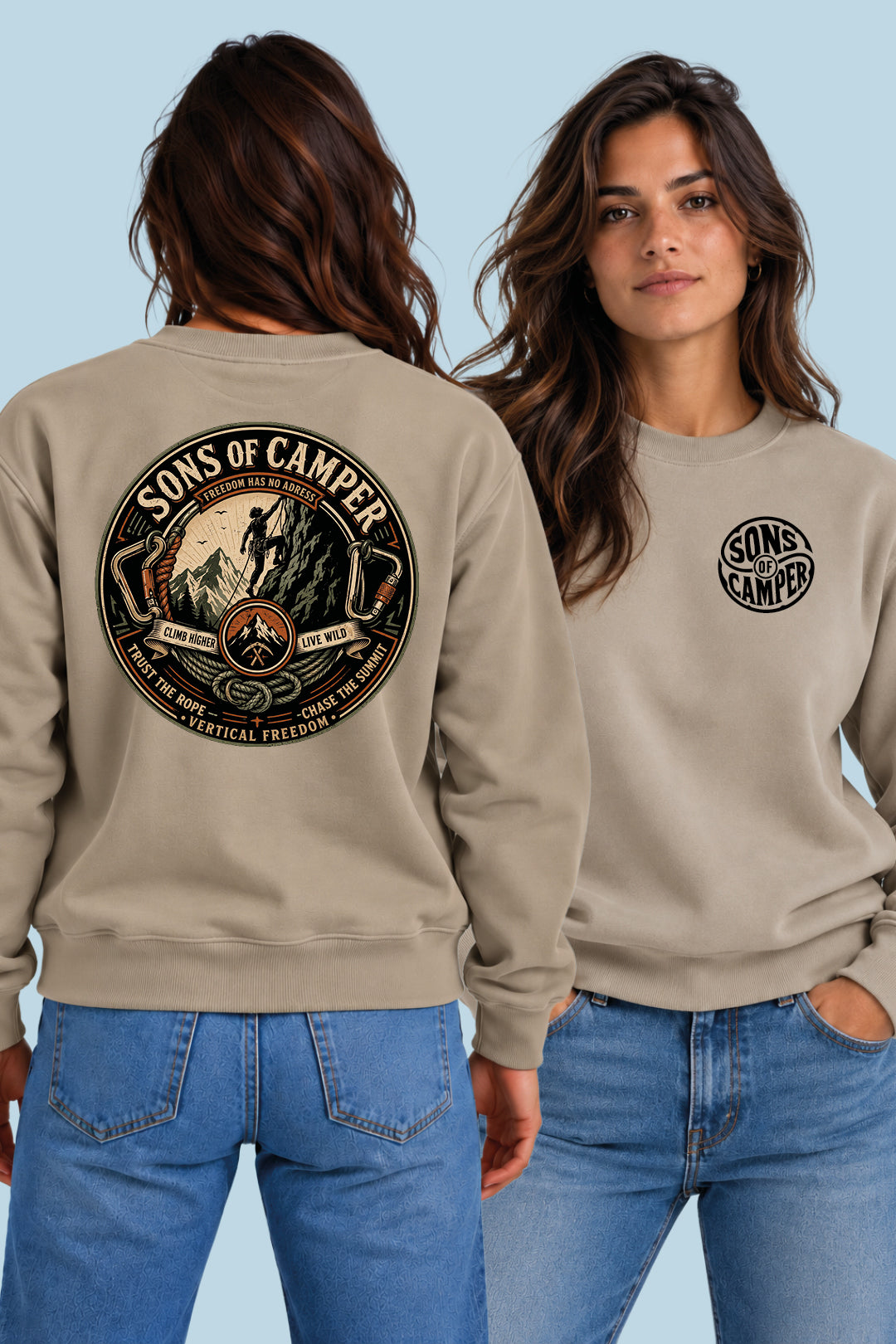 Sudadera Pirineos Sons of Camper color Arena, vista mujer