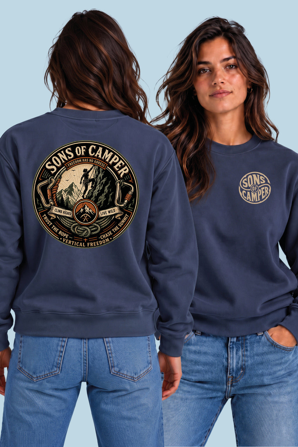 Sudadera Pirineos Sons of Camper color Navy, vista mujer